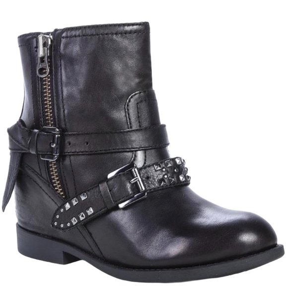 Geox Black Hidden Wedge Studded Buckle Ankle Boots